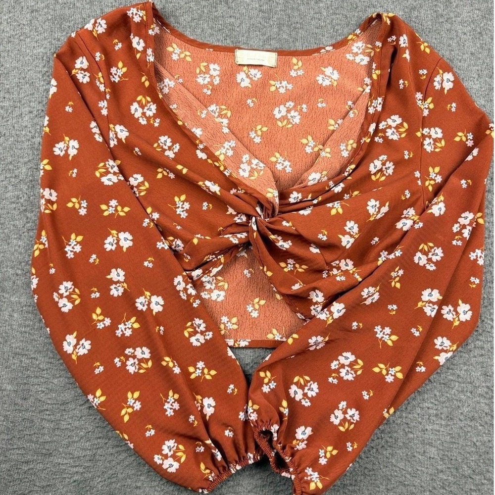 Altar'd State Women's XS Floral Twist Front Crop Top Rust Orange B1064Y215JD